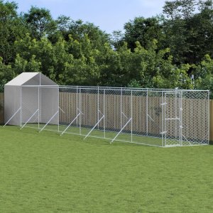 vidaXL Kojec dla psa, z dachem, srebrny, 2x14x2,5m, stal galwanizowana 1