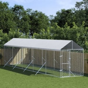 vidaXL Kojec dla psa, z dachem, srebrny, 2x10x2,5m, stal galwanizowana 1