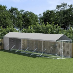 vidaXL Kojec dla psa, z dachem, srebrny, 2x14x2,5m, stal galwanizowana 1