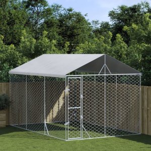 vidaXL Kojec dla psa, z dachem, srebrny, 3x4,5x2,5 m, stal 1