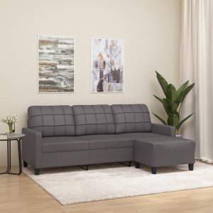 vidaXL 3-osobowa sofa z podnóżkiem, szary, 180 cm, sztuczna skóra 1