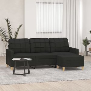 vidaXL 3-osobowa sofa z podnóżkiem, czarna, 180 cm, tkaniną 1