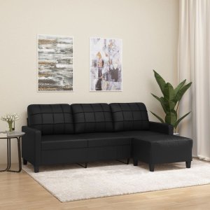 vidaXL 3-osobowa sofa z podnóżkiem, czarna, 180 cm, sztuczna skóra 1