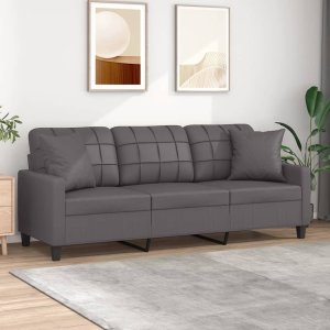 vidaXL 3-osobowa sofa z poduszkami, szara, 180 cm, sztuczna skóra 1