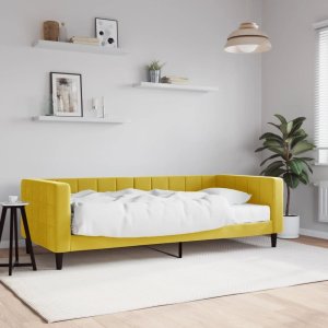 vidaXL Sofa z materacem do spania, żółta, 90x200 cm, aksamit 1