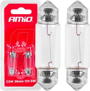 AMiO Żarówki halogenowe c5w rurkowe 36mm 12v 2szt. blister amio-03348 1