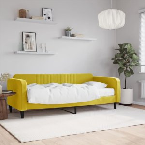 vidaXL Sofa z materacem do spania, żółta, 90x200 cm, aksamit 1