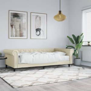 vidaXL Sofa z materacem, kremowa, 90x200 cm, sztuczna skóra 1