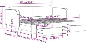 vidaXL Sofa rozsuwana z szufladami, jasnoszara, 80x200 cm, tkanina 12