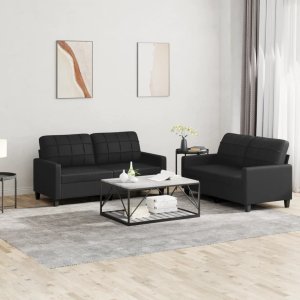 vidaXL 2-osobowa sofa z poduszkami, czarna, sztuczna skóra 1