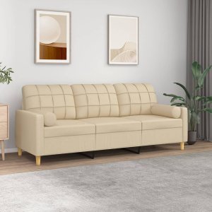 vidaXL 3-osobowa sofa z poduszkami, kremowa, 180 cm, tkanina 1