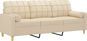 vidaXL 3-osobowa sofa z poduszkami, kremowa, 180 cm, tkanina 3