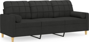 vidaXL 3-osobowa sofa z poduszkami, czarna, 180 cm, tkanina 2