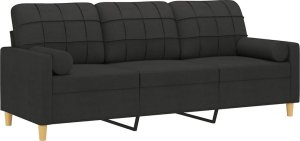 vidaXL 3-osobowa sofa z poduszkami, czarna, 180 cm, tkanina 3