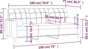 vidaXL 3-osobowa sofa z poduszkami, czarna, 180 cm, tkanina 8