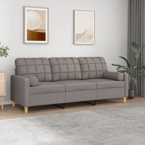 vidaXL 3-osobowa sofa z poduszkami, kolor taupe, 180 cm, tkanina 1