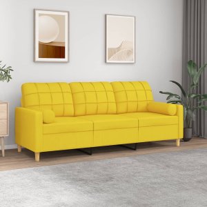 vidaXL 3-osobowa sofa z poduszkami, żółta, 180 cm, tkanina 1