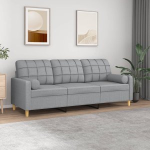 vidaXL 3-osobowa sofa z poduszkami, jasnoszara, 180 cm, tkanina 1