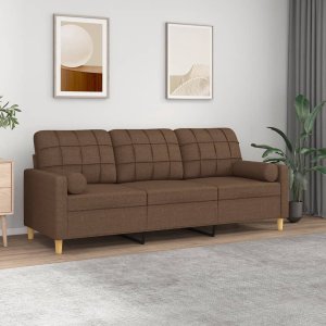 vidaXL 3-osobowa sofa z poduszkami, brązowa, 180 cm, tkanina 1