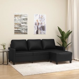 vidaXL 3-osobowa sofa z podnóżkiem, czarna, 180 cm, sztuczna skóra 1