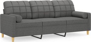 vidaXL 3-osobowa sofa z poduszkami, ciemnoszara, 180 cm, tkanina 2