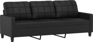 vidaXL 3-osobowa sofa z poduszkami, czarna, 180 cm, sztuczna skóra 4