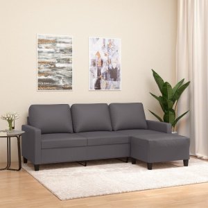 vidaXL 3-osobowa sofa z podnóżkiem, szary, 180 cm, sztuczna skóra 1