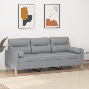 vidaXL 3-osobowa sofa z poduszkami, jasnoszara, 180 cm, tkanina 1