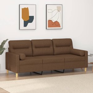 vidaXL 3-osobowa sofa z poduszkami, brązowa, 180 cm, tkanina 1