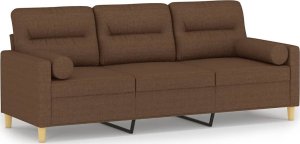 vidaXL 3-osobowa sofa z poduszkami, brązowa, 180 cm, tkanina 2