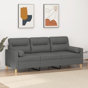 vidaXL 3-osobowa sofa z poduszkami, ciemnoszara, 180 cm, tkanina 1