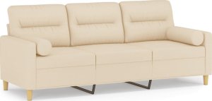 vidaXL 3-osobowa sofa z poduszkami, kremowa, 180 cm, tkanina 2