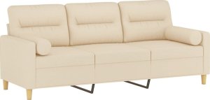 vidaXL 3-osobowa sofa z poduszkami, kremowa, 180 cm, tkanina 3