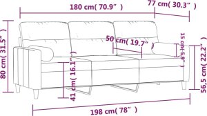 vidaXL 3-osobowa sofa z poduszkami, kremowa, 180 cm, tkanina 8