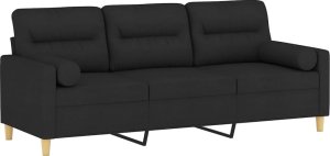 vidaXL 3-osobowa sofa z poduszkami, czarna, 180 cm, tkanina 3