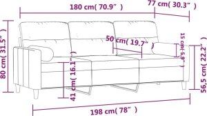 vidaXL 3-osobowa sofa z poduszkami, czarna, 180 cm, tkanina 8