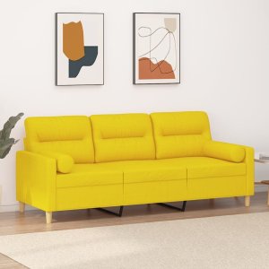 vidaXL 3-osobowa sofa z poduszkami, jasnożółta, 180 cm, tkanina 1