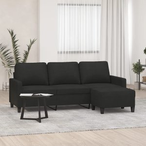 vidaXL 3-osobowa sofa z podnóżkiem, czarna, 180 cm, tkaniną 1