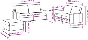 vidaXL 3-częściowy komplet wypoczynkowy z poduszkami, czarna, tkanina 7