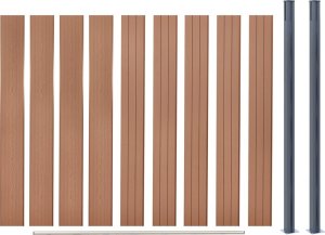vidaXL Zestaw paneli ogrodzeniowych, brązowy, 180x186 cm, WPC 7