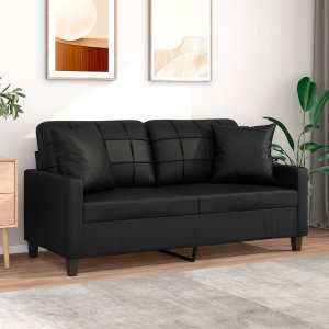 vidaXL 2-osobowa sofa z poduszkami, czarna, 140 cm, sztuczna skóra 1