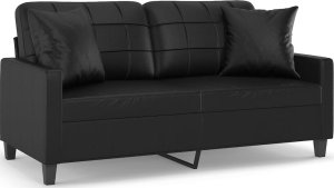 vidaXL 2-osobowa sofa z poduszkami, czarna, 140 cm, sztuczna skóra 2