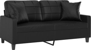 vidaXL 2-osobowa sofa z poduszkami, czarna, 140 cm, sztuczna skóra 3