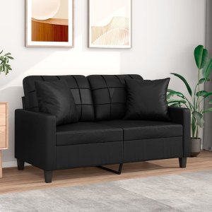 vidaXL 2-osobowa sofa z poduszkami, czarna, 120 cm, sztuczna skóra 1