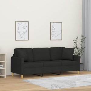 vidaXL 3-osobowa sofa z poduszkami, czarna, 180 cm, tkanina 1