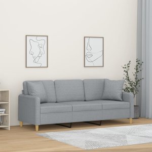 vidaXL 3-osobowa sofa z poduszkami, jasnoszara, 180 cm, tkanina 1