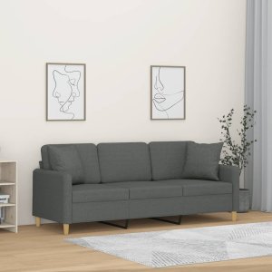 vidaXL 3-osobowa sofa z poduszkami, ciemnoszara, 180 cm, tkanina 1