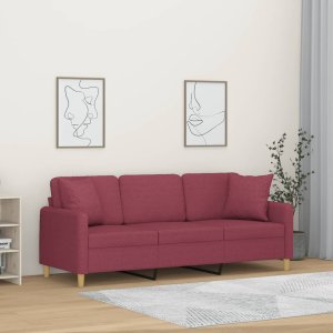 vidaXL 3-osobowa sofa z poduszkami, winna czerwień, 180 cm, tkanina 1