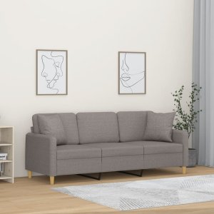 vidaXL 3-osobowa sofa z poduszkami, kolor taupe, 180 cm, tkanina 1