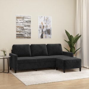 vidaXL 3-osobowa sofa z podnóżkiem, czarna, 180 cm, aksamit 1